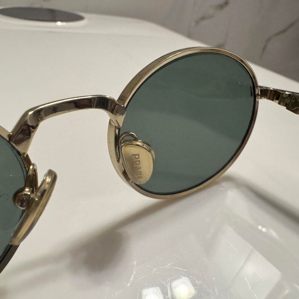Prada Milano Round Sunglasses Gold Frame Green Lenses - Picture 5 of 7